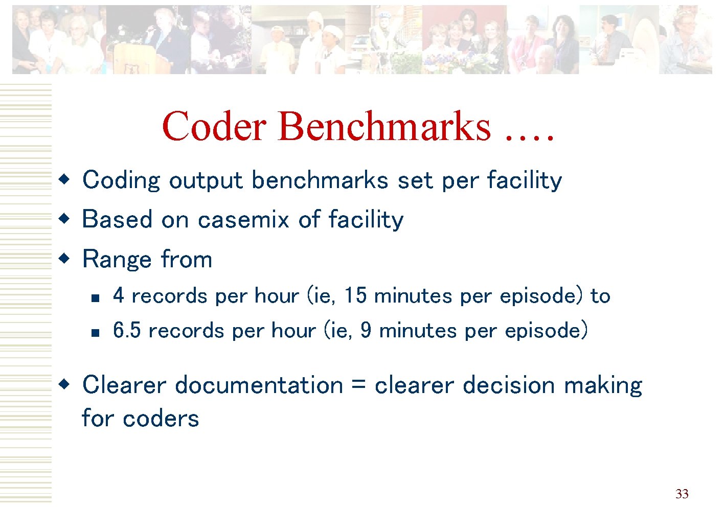 Coder Benchmarks …. w Coding output benchmarks set per facility w Based on casemix