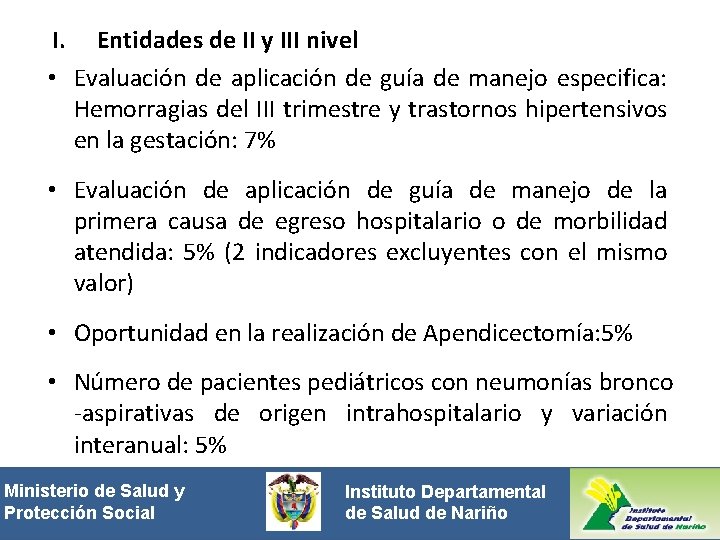 I. Entidades de II y III nivel • Evaluación de aplicación de guía de