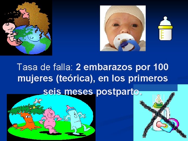 Tasa de falla: 2 embarazos por 100 mujeres (teórica), en los primeros seis meses