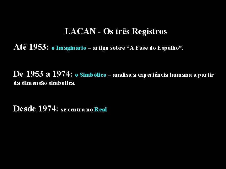 LACAN - Os três Registros Até 1953: o Imaginário – artigo sobre “A Fase