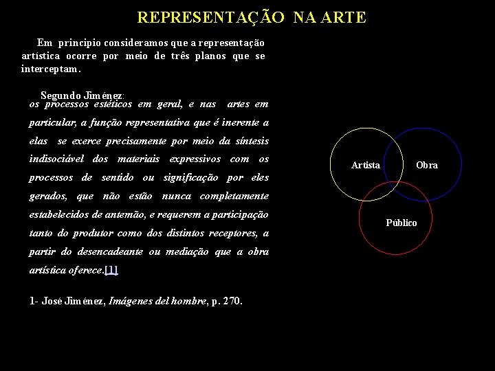 REPRESENTAÇÃO NA ARTE Em principio consideramos que a representação artística ocorre por meio de