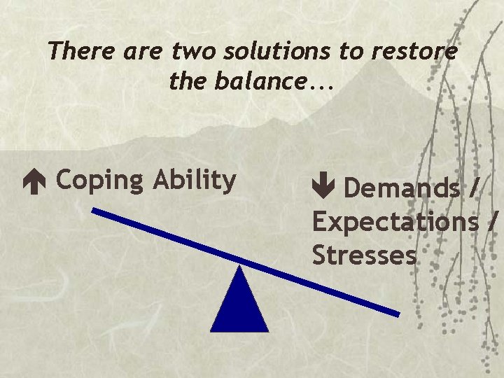 There are two solutions to restore the balance. . . Coping Ability Demands /