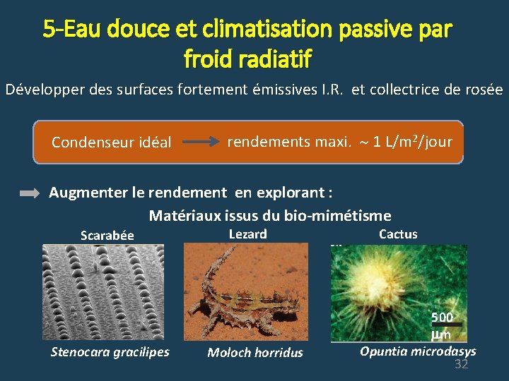 5 -Eau douce et climatisation passive par froid radiatif Développer des surfaces fortement émissives