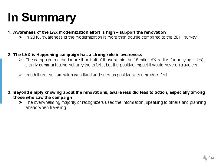 In Summary 1. Awareness of the LAX modernization effort is high – support the