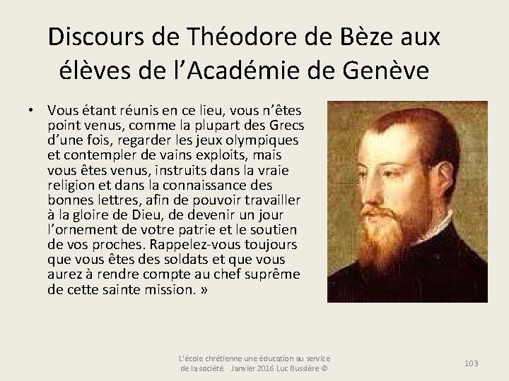 Discours de Théodore de Bèze aux élèves de l’Académie de Genève • Vous étant