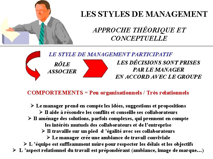 LES STYLES DE MANAGEMENT APPROCHE THÉORIQUE ET CONCEPTUELLE LE STYLE DE MANAGEMENT PARTICIPATIF LES