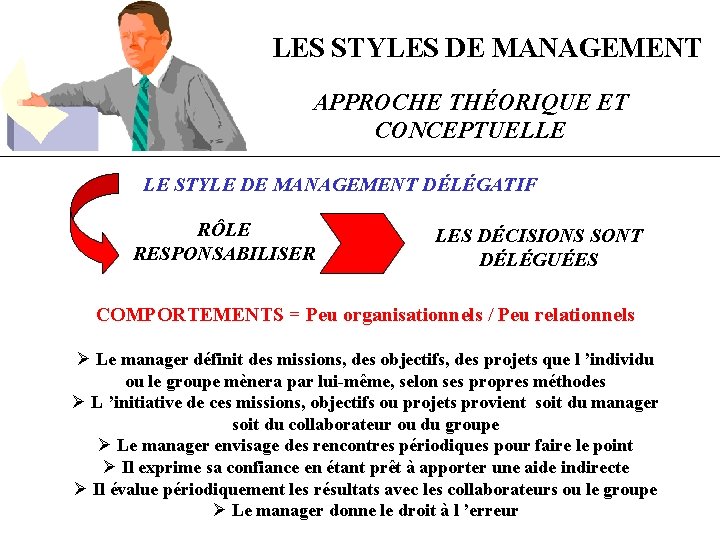 LES STYLES DE MANAGEMENT APPROCHE THÉORIQUE ET CONCEPTUELLE LE STYLE DE MANAGEMENT DÉLÉGATIF RÔLE