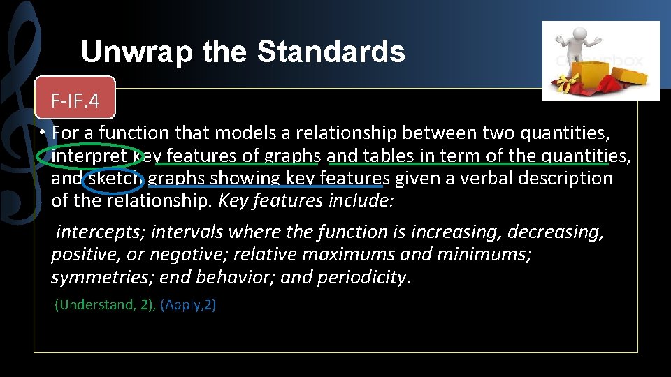 Unwrap the Standards F-IF. 4 • For a function that models a relationship between