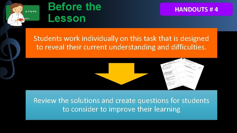 Before the Lesson HANDOUTS # 4 Students work individually on this task that is