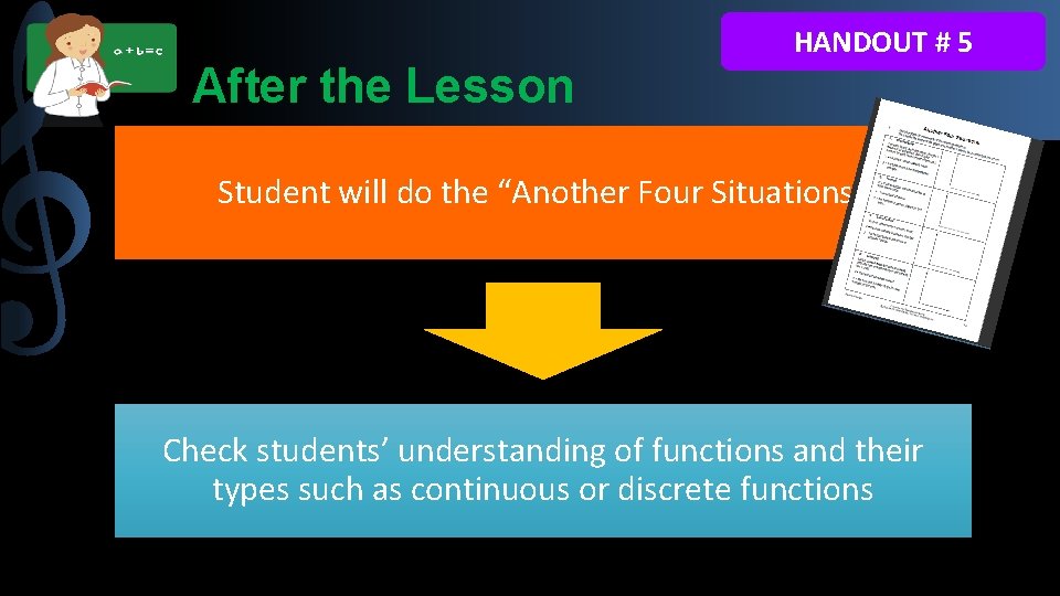 After the Lesson HANDOUT # 5 Student will do the “Another Four Situations” Check