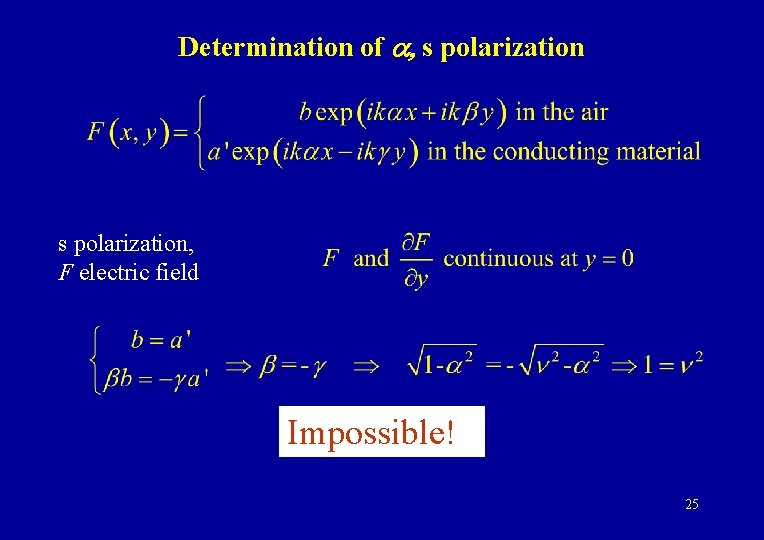 Determination of a, s polarization, F electric field Impossible! 25 