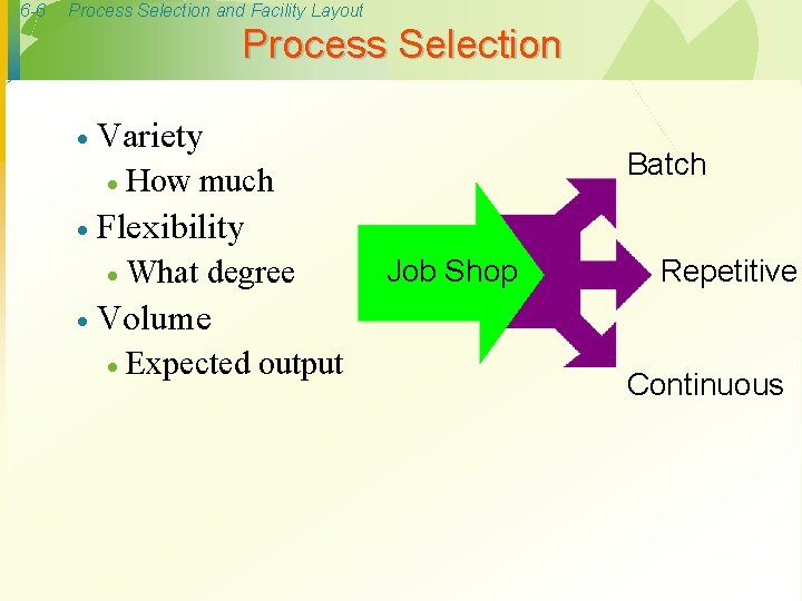 6 -6 Process Selection and Facility Layout Process Selection · Variety · · Flexibility