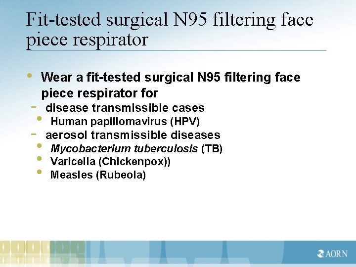 Fit-tested surgical N 95 filtering face piece respirator • Wear a fit-tested surgical N
