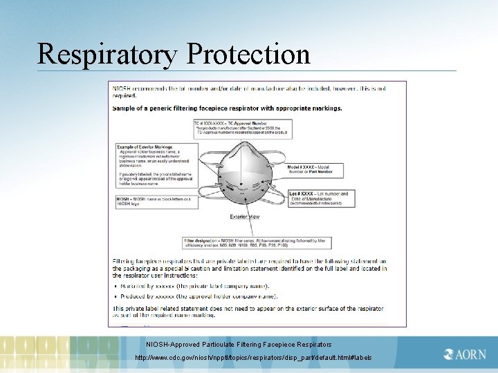 Respiratory Protection NIOSH-Approved Particulate Filtering Facepiece Respirators http: //www. cdc. gov/niosh/npptl/topics/respirators/disp_part/default. html#labels 