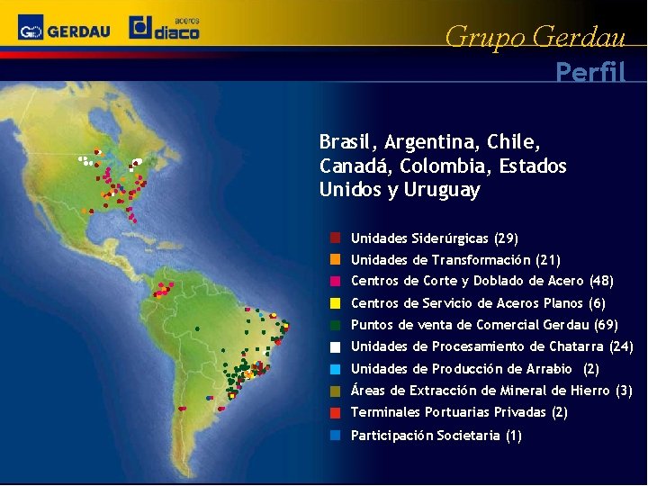 Grupo Gerdau Perfil Brasil, Argentina, Chile, Canadá, Colombia, Estados Unidos y Uruguay Unidades Siderúrgicas