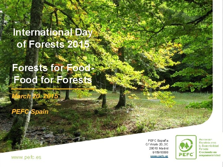International Day of Forests 2015 Forests for Food for Forests March 20 2015 PEFC