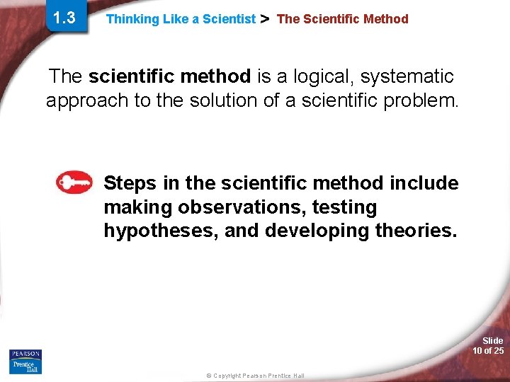 1. 3 Thinking Like a Scientist > The Scientific Method The scientific method is