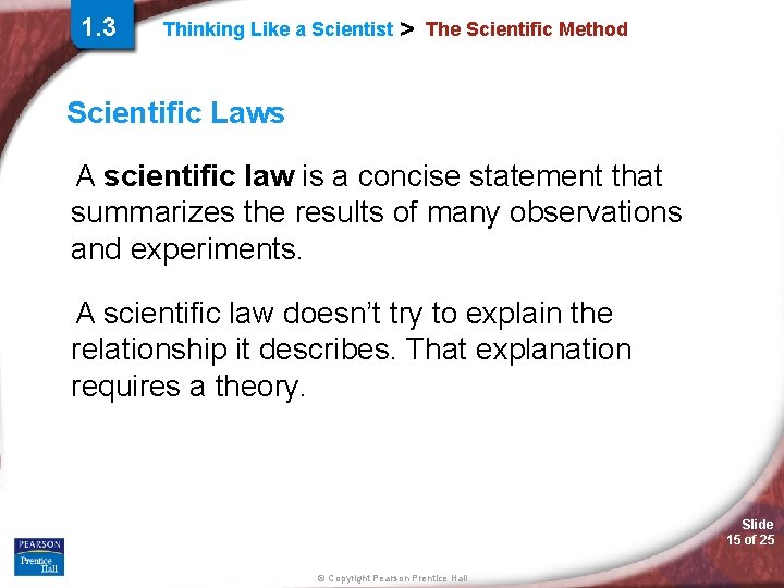 1. 3 Thinking Like a Scientist > The Scientific Method Scientific Laws A scientific