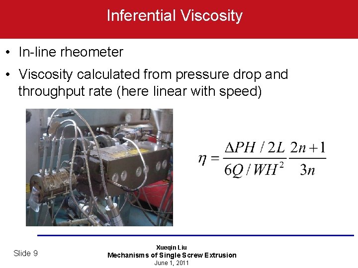 Inferential Viscosity • In-line rheometer • Viscosity calculated from pressure drop and throughput rate