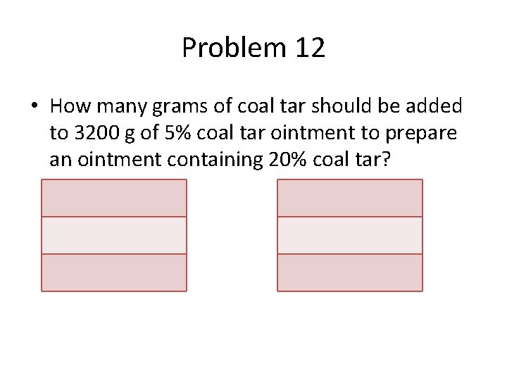 Problem 12 • How many grams of coal tar should be added to 3200