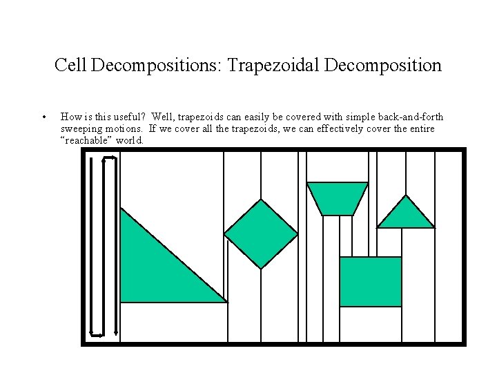 Cell Decompositions: Trapezoidal Decomposition • How is this useful? Well, trapezoids can easily be