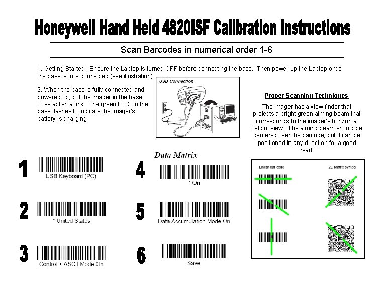 Scan Barcodes in numerical order 1 -6 1. Getting Started: Ensure the Laptop is