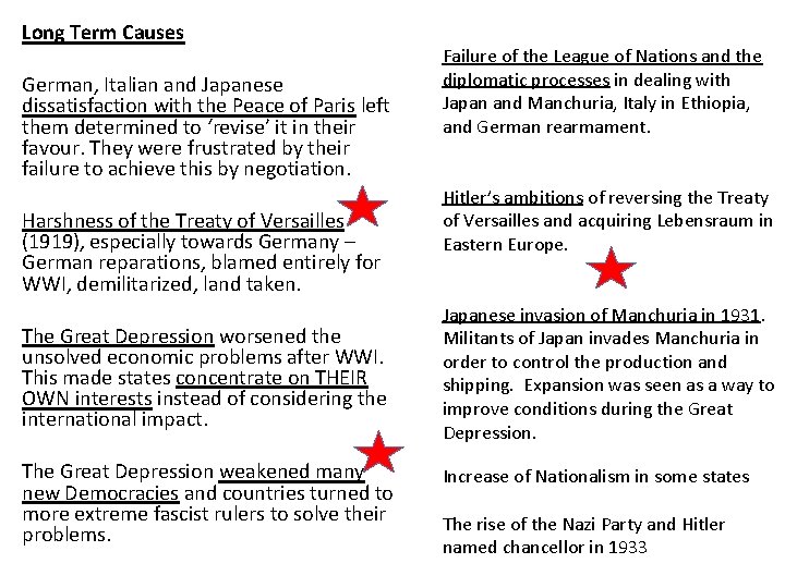 Long Term Causes German, Italian and Japanese dissatisfaction with the Peace of Paris left