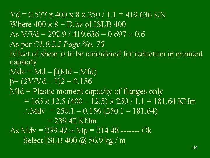 Vd = 0. 577 x 400 x 8 x 250 / 1. 1 =