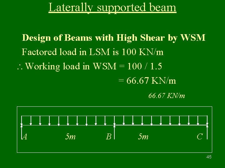 Laterally supported beam Design of Beams with High Shear by WSM Factored load in