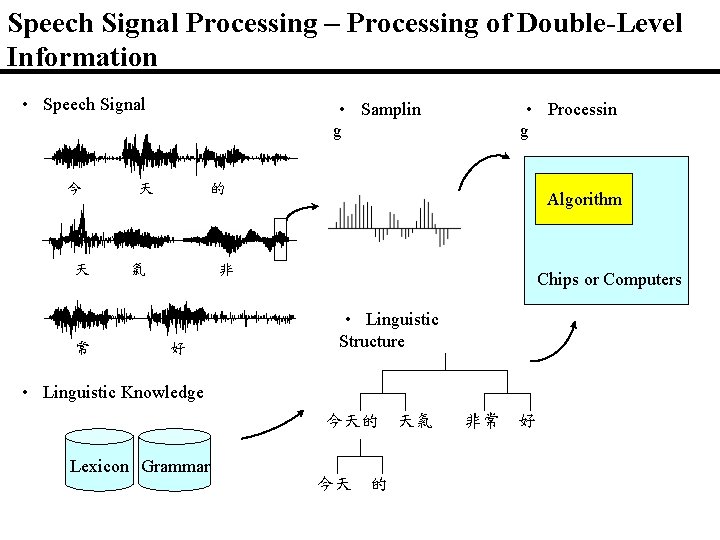 Speech Signal Processing – Processing of Double-Level Information • Speech Signal 今 天 常