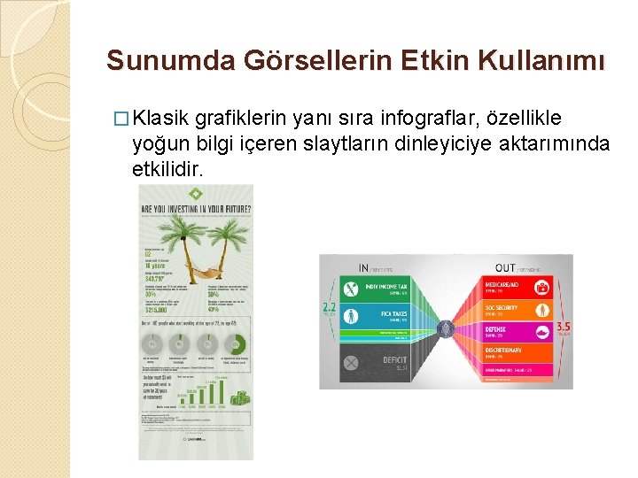 Sunumda Görsellerin Etkin Kullanımı � Klasik grafiklerin yanı sıra infograflar, özellikle yoğun bilgi içeren