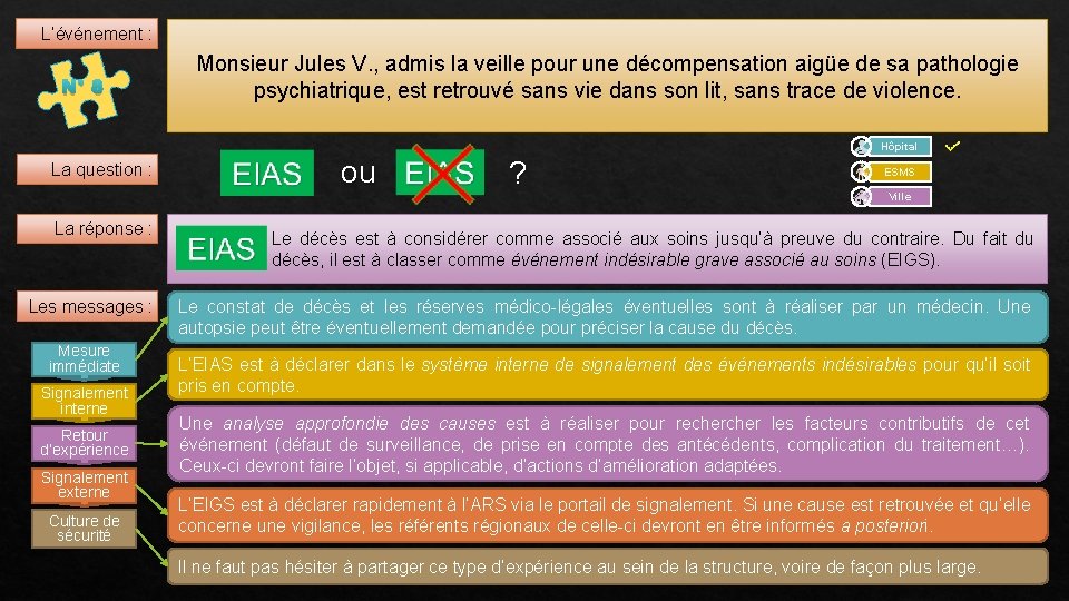 L’événement : N° 8 Monsieur Jules V. , admis la veille pour une décompensation