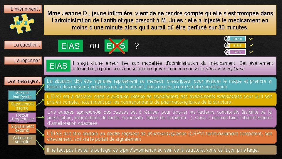 L’événement : N° 2 Mme Jeanne D. , jeune infirmière, vient de se rendre