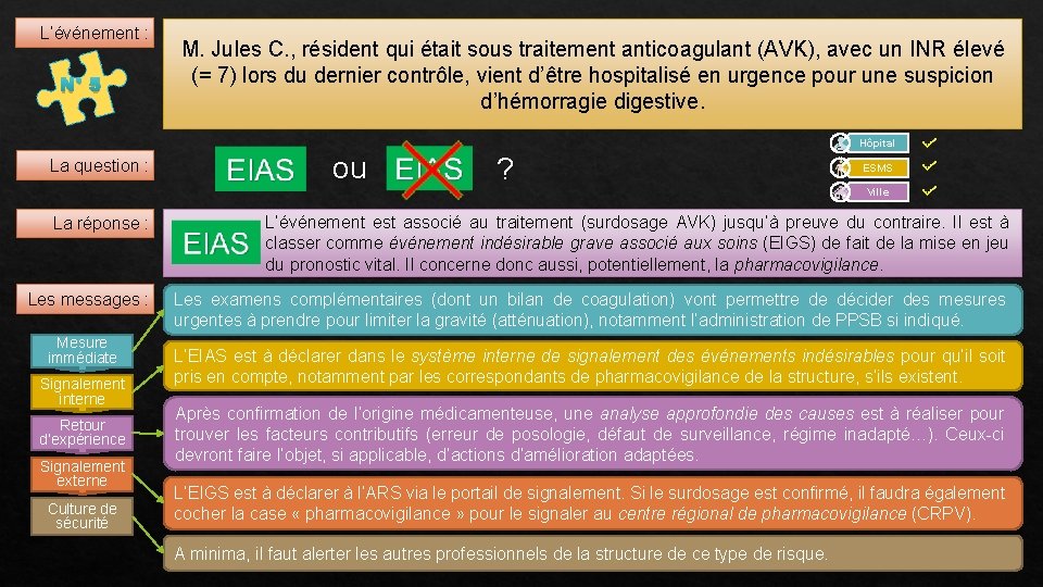 L’événement : N° 5 M. Jules C. , résident qui était sous traitement anticoagulant