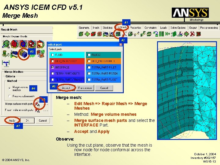 ANSYS ICEM CFD v 5. 1 Merge Mesh #1 Workshop #2 #3 #6 #4