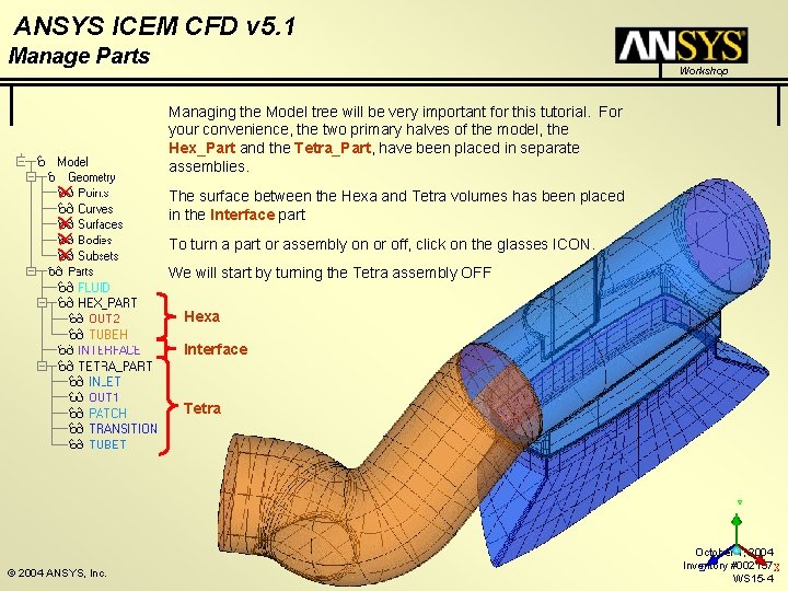 ANSYS ICEM CFD v 5. 1 Manage Parts Workshop Managing the Model tree will