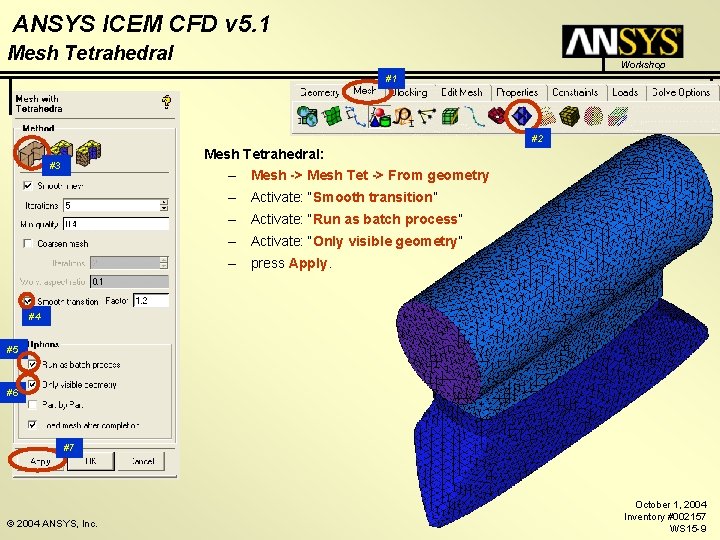 ANSYS ICEM CFD v 5. 1 Mesh Tetrahedral Workshop #1 #2 Mesh Tetrahedral: #3