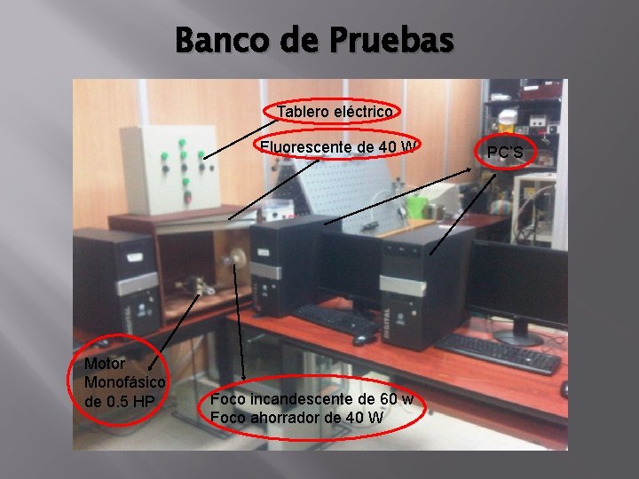 Banco de Pruebas Tablero eléctrico Fluorescente de 40 W Motor Monofásico de 0. 5