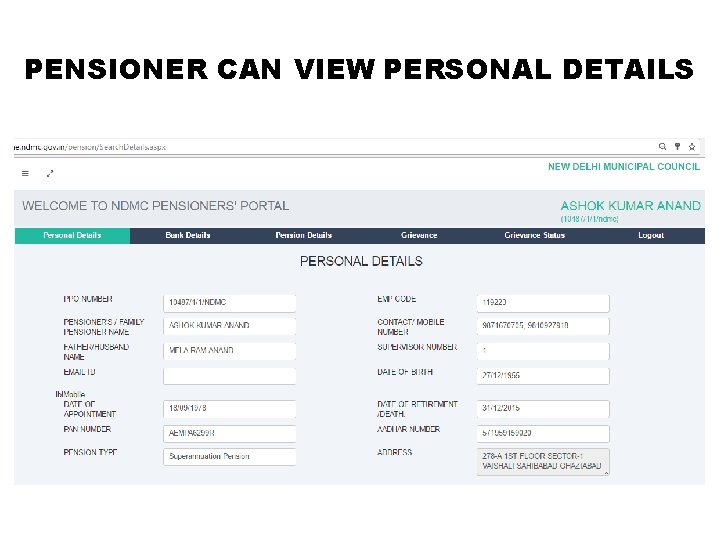 PENSIONER CAN VIEW PERSONAL DETAILS 