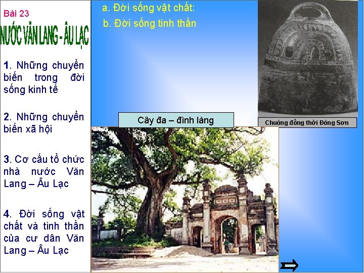 Bài 23 a. Đời sống vật chất: b. Đời sống tinh thần 1. Những