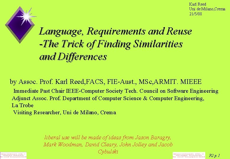Karl Reed Uni de Milano, Crema 21/5/08 Language, Requirements and Reuse -The Trick of
