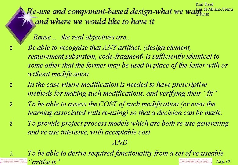 Karl Reed Uni de Milano, Crema 21/5/08 2. Re-use and component-based design-what we want