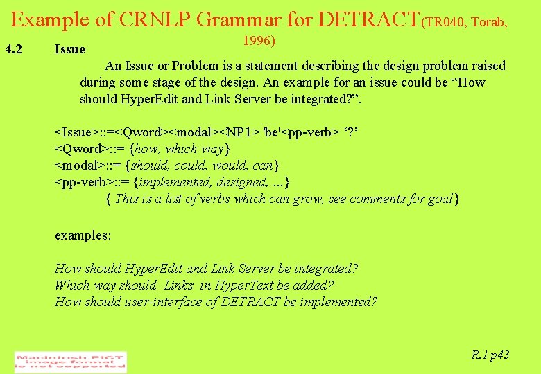 Example of CRNLP Grammar for DETRACT(TR 040, Torab, 4. 2 Issue 1996) An Issue