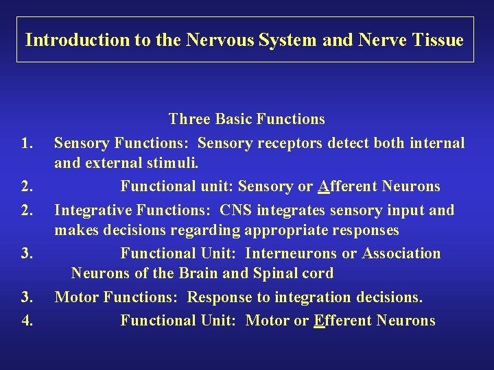 Introduction to the Nervous System and Nerve Tissue 1. 2. 2. 3. 3. 4.