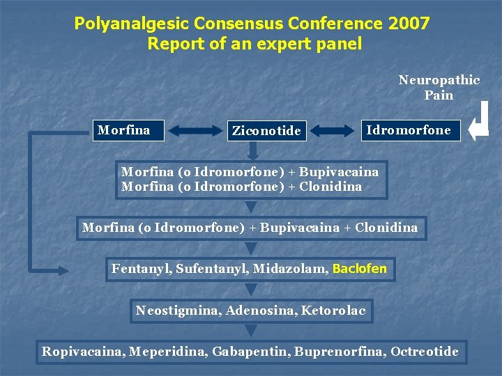 Polyanalgesic Consensus Conference 2007 Report of an expert panel Neuropathic Pain Morfina Ziconotide Idromorfone