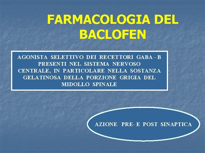 FARMACOLOGIA DEL BACLOFEN AGONISTA SELETTIVO DEI RECETTORI GABA - B PRESENTI NEL SISTEMA NERVOSO