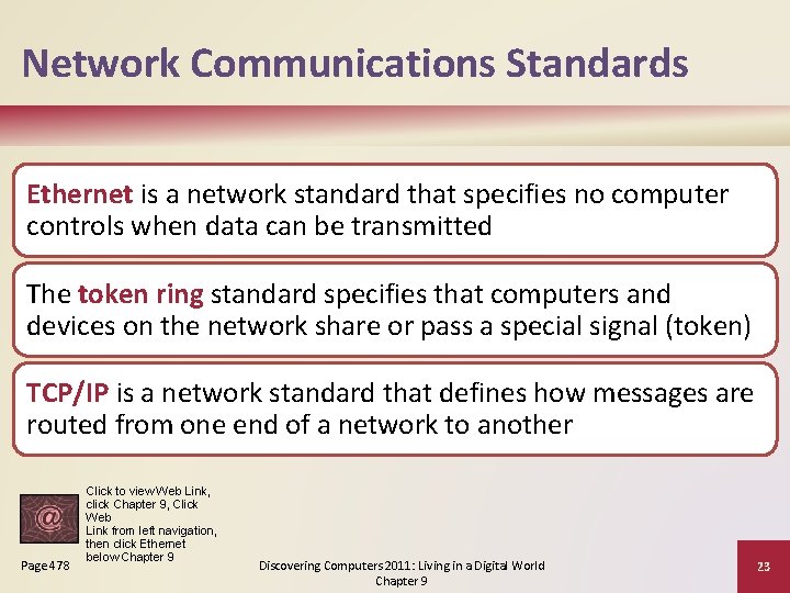 Network Communications Standards Ethernet is a network standard that specifies no computer controls when