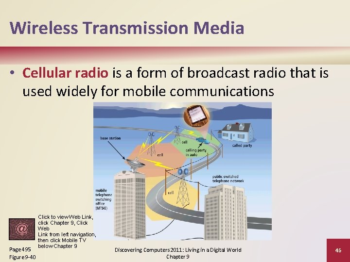 Wireless Transmission Media • Cellular radio is a form of broadcast radio that is