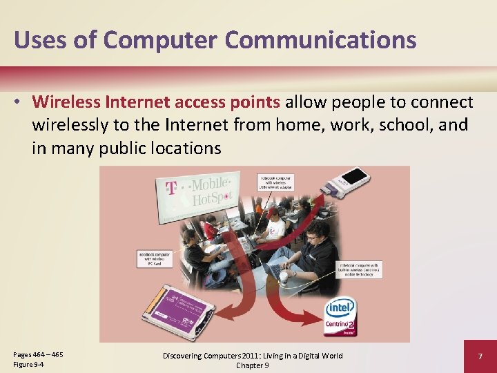 Uses of Computer Communications • Wireless Internet access points allow people to connect wirelessly