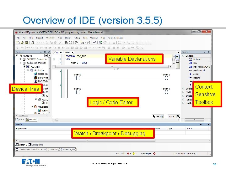 Overview of IDE (version 3. 5. 5) Variable Declarations Context Device Tree Sensitive Logic